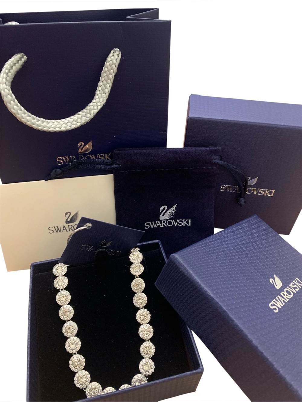 Swarovski Women's Una Angelic Halo Tennis Necklace Rhodium Crystal White